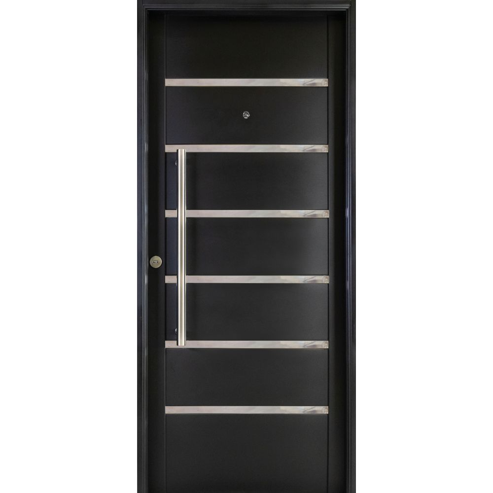 Puerta Galva 088x205 de 7 tableros con detalle en acero Cod G780